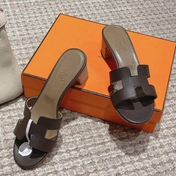 Hermes Classic Oasis Heel Slide Sandals 4.5cm in Palm Grained Leather Dark Grey 2024 0123 (MD-240123010)