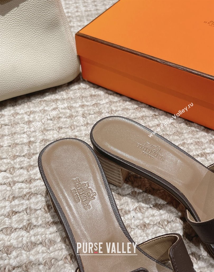 Hermes Classic Oasis Heel Slide Sandals 4.5cm in Palm Grained Leather Dark Grey 2024 0123 (MD-240123010)