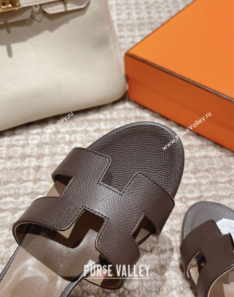 Hermes Classic Oasis Heel Slide Sandals 4.5cm in Palm Grained Leather Dark Grey 2024 0123 (MD-240123010)