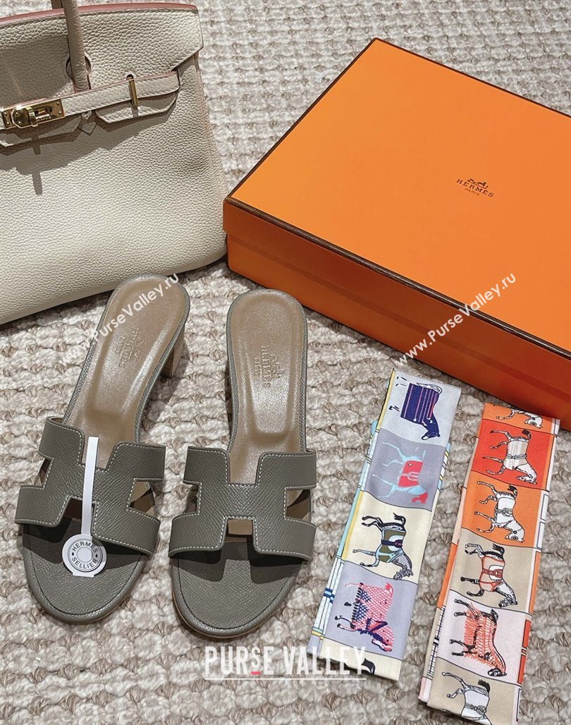 Hermes Classic Oasis Heel Slide Sandals 4.5cm in Palm Grained Leather Grey 2 2024 0123 (MD-240123011)