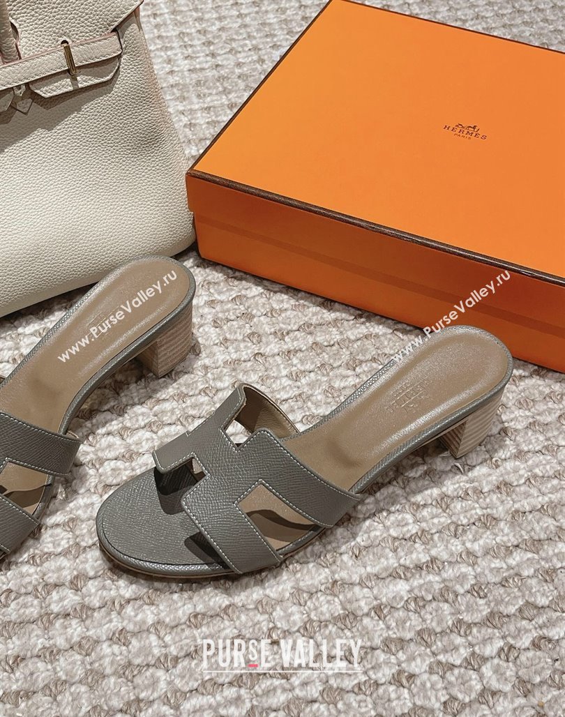 Hermes Classic Oasis Heel Slide Sandals 4.5cm in Palm Grained Leather Grey 2 2024 0123 (MD-240123011)