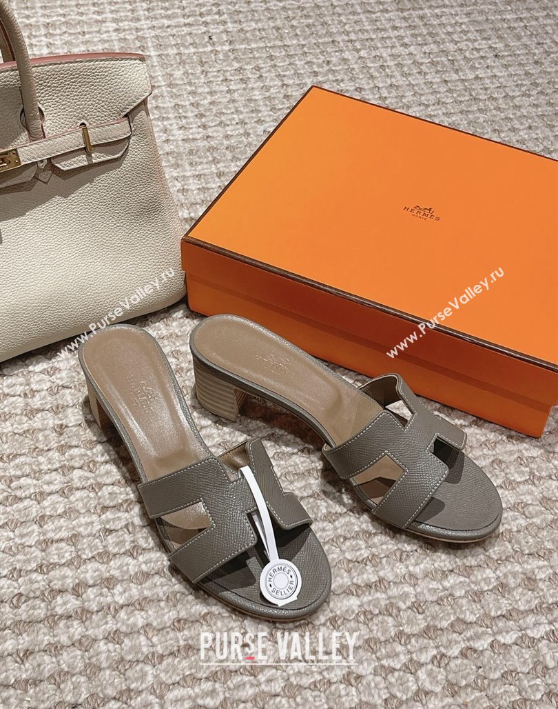 Hermes Classic Oasis Heel Slide Sandals 4.5cm in Palm Grained Leather Grey 2 2024 0123 (MD-240123011)