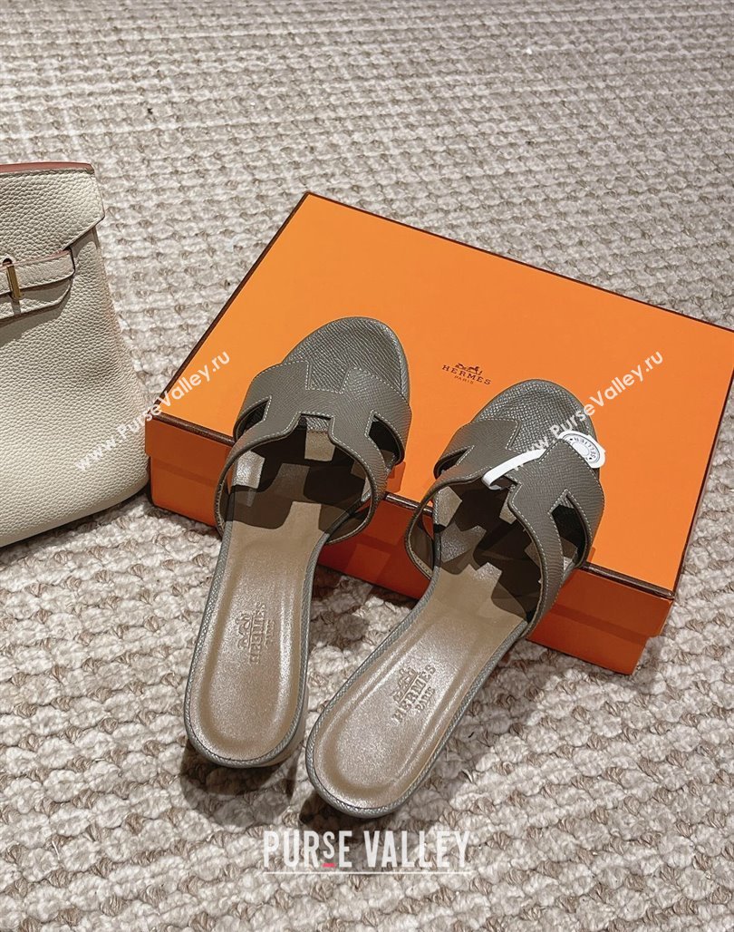 Hermes Classic Oasis Heel Slide Sandals 4.5cm in Palm Grained Leather Grey 2 2024 0123 (MD-240123011)