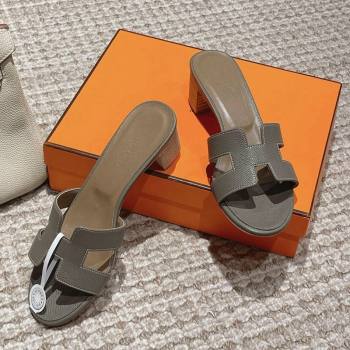 Hermes Classic Oasis Heel Slide Sandals 4.5cm in Palm Grained Leather Grey 2 2024 0123 (MD-240123011)