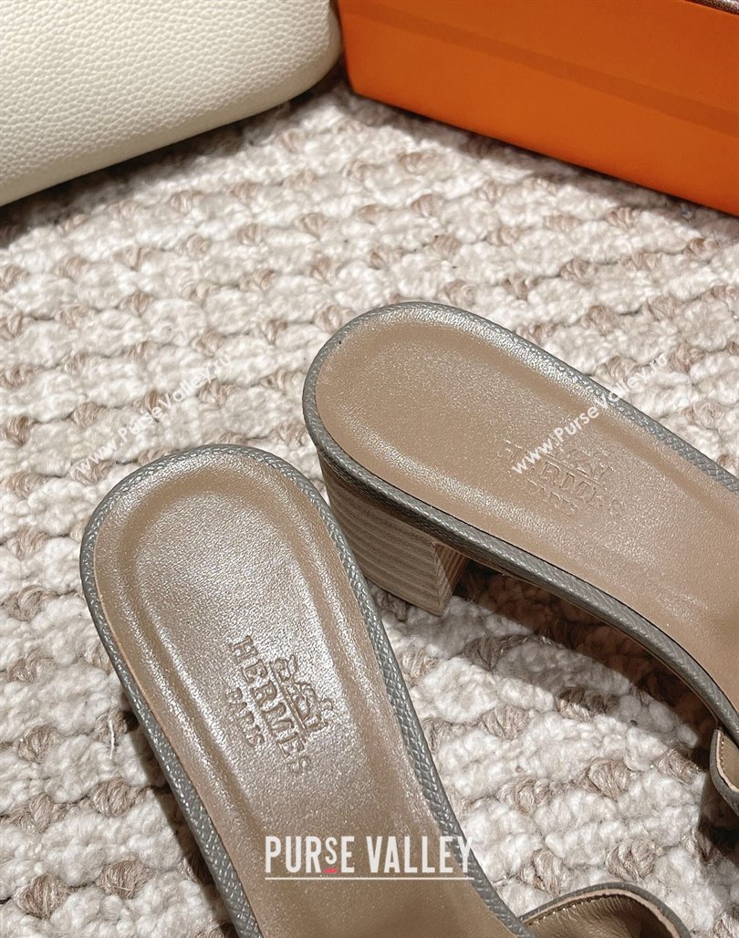 Hermes Classic Oasis Heel Slide Sandals 4.5cm in Palm Grained Leather Grey 2 2024 0123 (MD-240123011)