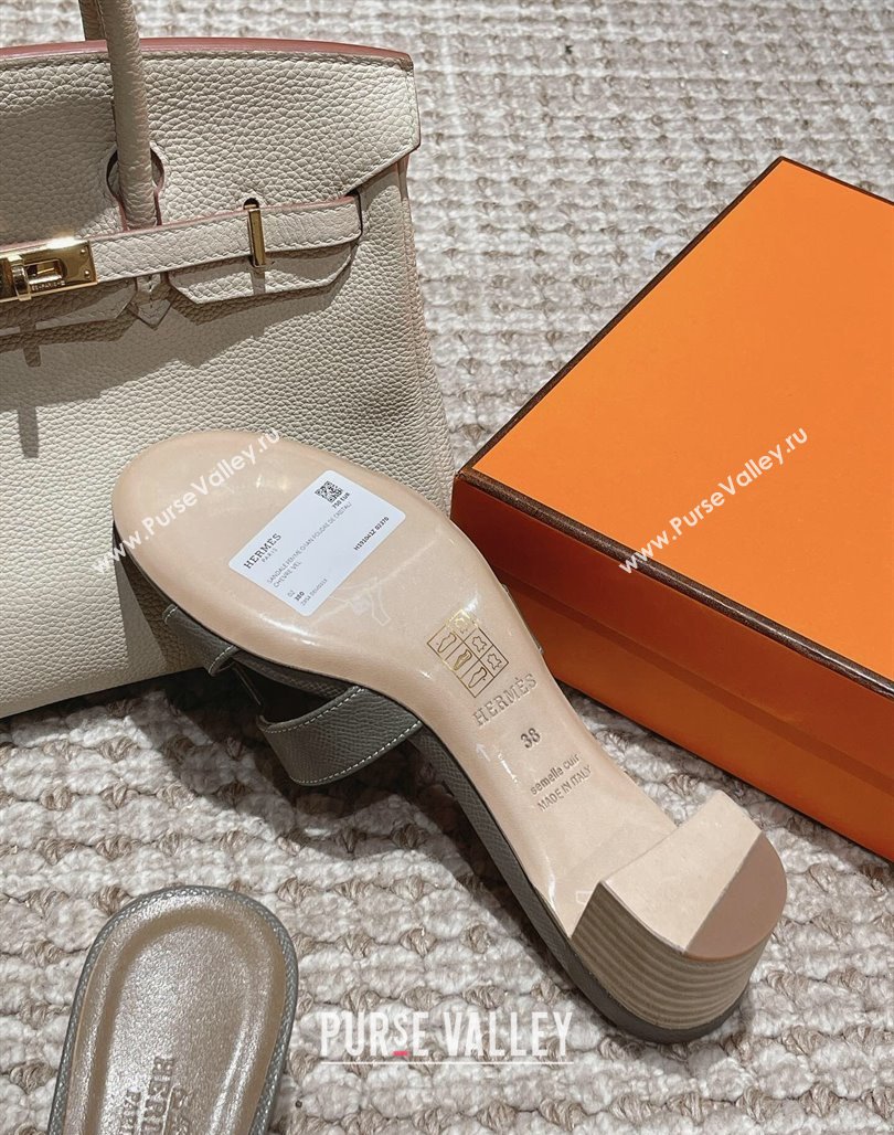 Hermes Classic Oasis Heel Slide Sandals 4.5cm in Palm Grained Leather Grey 2 2024 0123 (MD-240123011)