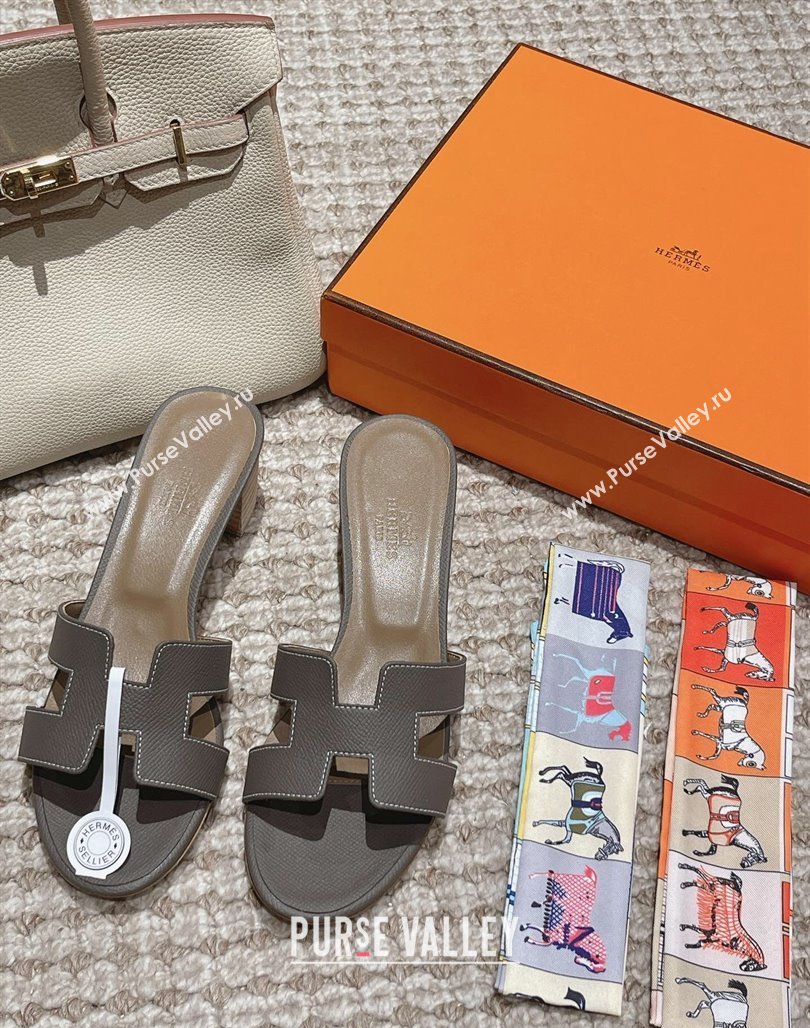 Hermes Classic Oasis Heel Slide Sandals 4.5cm in Palm Grained Leather Grey 3 2024 0123 (MD-240123012)