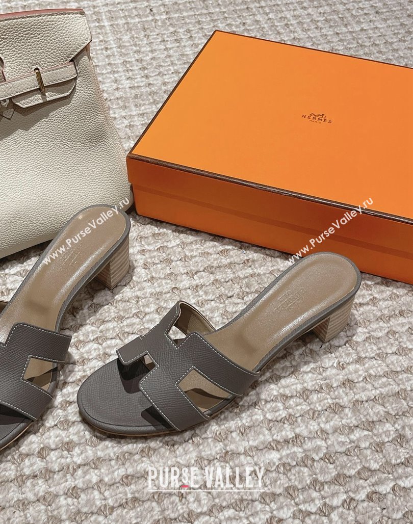 Hermes Classic Oasis Heel Slide Sandals 4.5cm in Palm Grained Leather Grey 3 2024 0123 (MD-240123012)