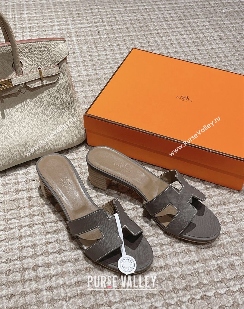 Hermes Classic Oasis Heel Slide Sandals 4.5cm in Palm Grained Leather Grey 3 2024 0123 (MD-240123012)