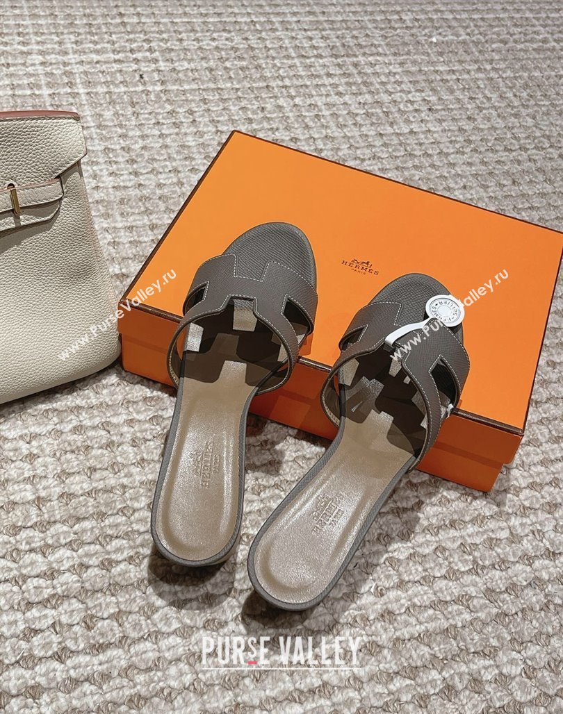 Hermes Classic Oasis Heel Slide Sandals 4.5cm in Palm Grained Leather Grey 3 2024 0123 (MD-240123012)