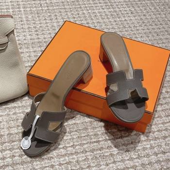 Hermes Classic Oasis Heel Slide Sandals 4.5cm in Palm Grained Leather Grey 3 2024 0123 (MD-240123012)