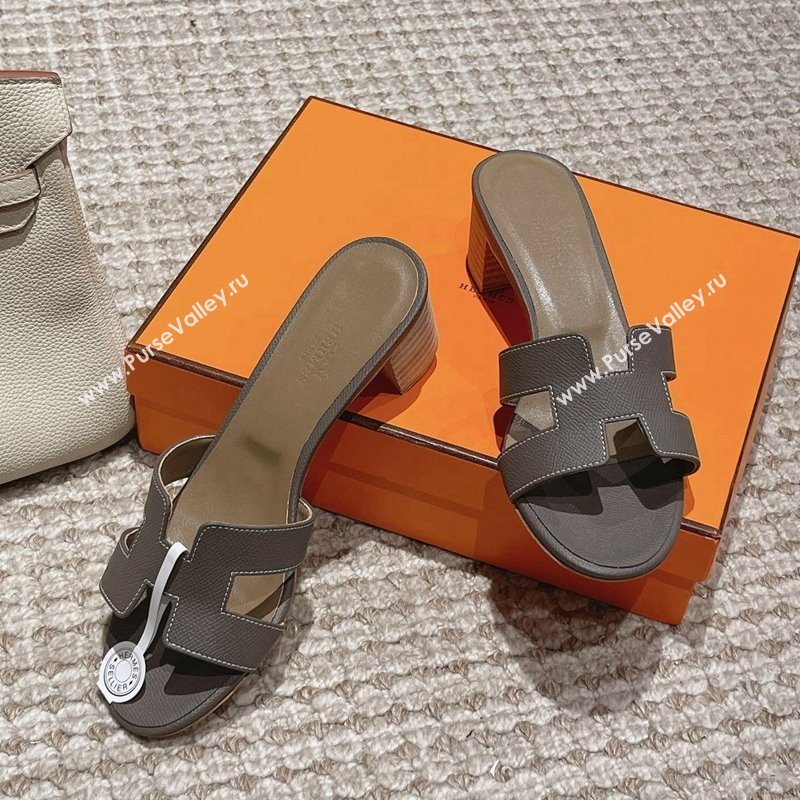 Hermes Classic Oasis Heel Slide Sandals 4.5cm in Palm Grained Leather Grey 3 2024 0123 (MD-240123012)