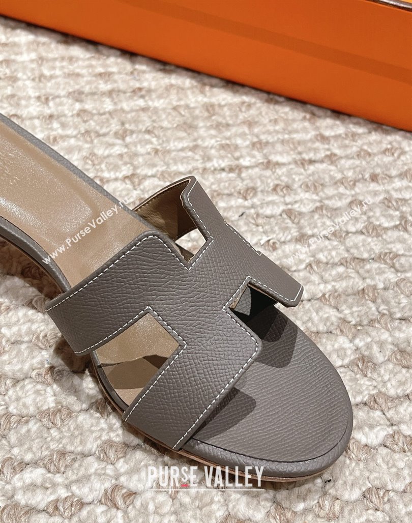 Hermes Classic Oasis Heel Slide Sandals 4.5cm in Palm Grained Leather Grey 3 2024 0123 (MD-240123012)