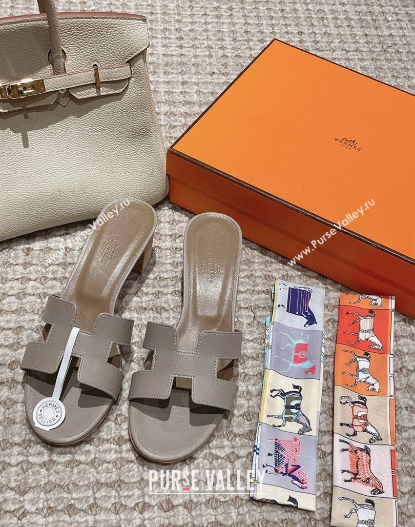 Hermes Classic Oasis Heel Slide Sandals 4.5cm in Palm Grained Leather Grey 4 2024 0123 (MD-240123014)