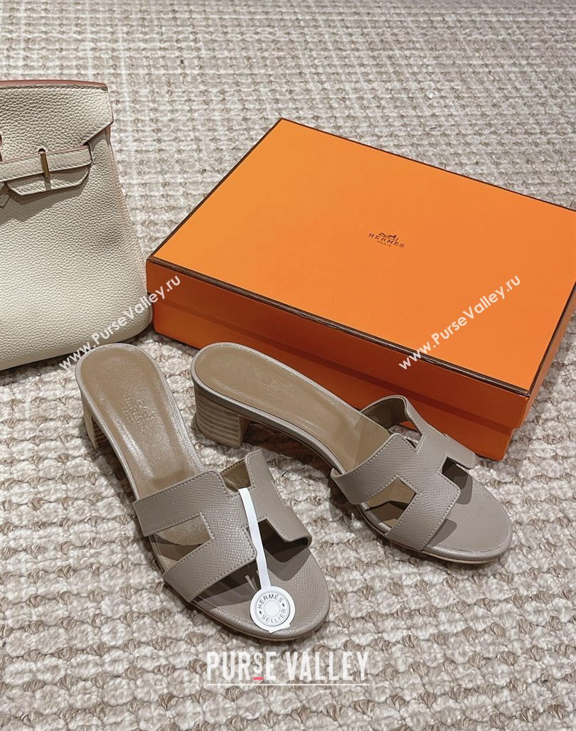 Hermes Classic Oasis Heel Slide Sandals 4.5cm in Palm Grained Leather Grey 4 2024 0123 (MD-240123014)