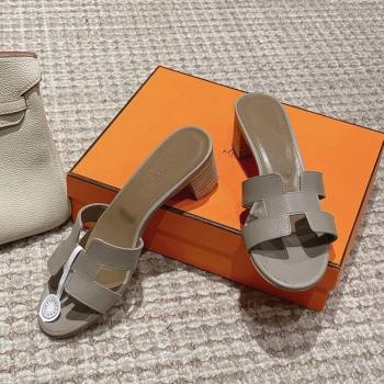 Hermes Classic Oasis Heel Slide Sandals 4.5cm in Palm Grained Leather Grey 4 2024 0123 (MD-240123014)