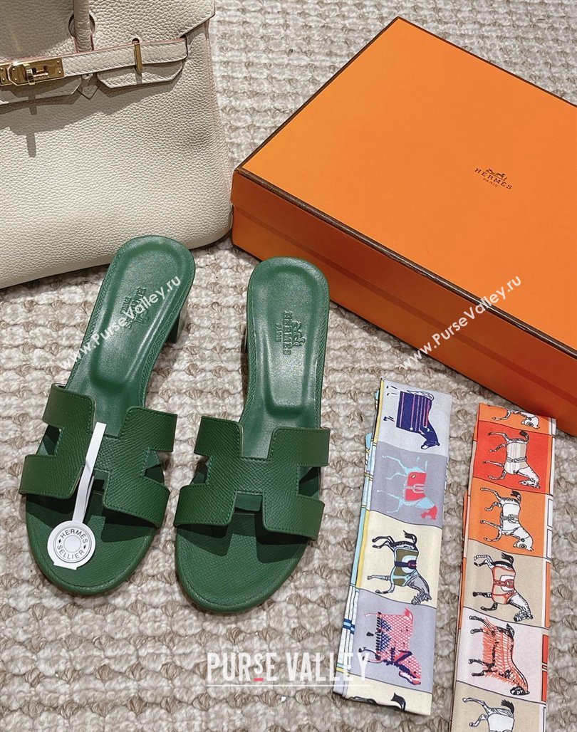 Hermes Classic Oasis Heel Slide Sandals 4.5cm in Palm Grained Leather Green 5 2024 0123 (MD-240123015)