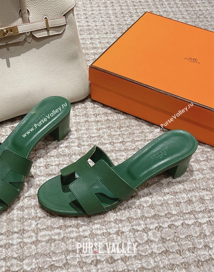 Hermes Classic Oasis Heel Slide Sandals 4.5cm in Palm Grained Leather Green 5 2024 0123 (MD-240123015)