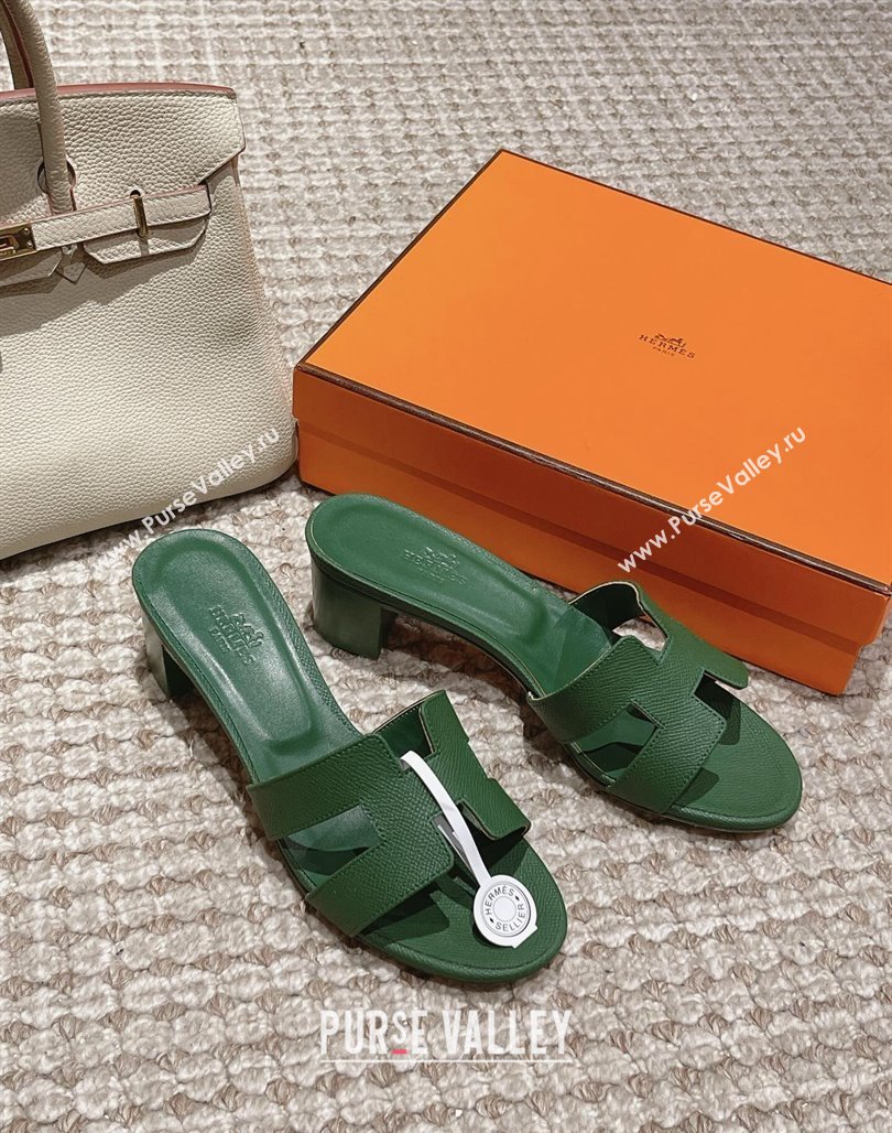 Hermes Classic Oasis Heel Slide Sandals 4.5cm in Palm Grained Leather Green 5 2024 0123 (MD-240123015)