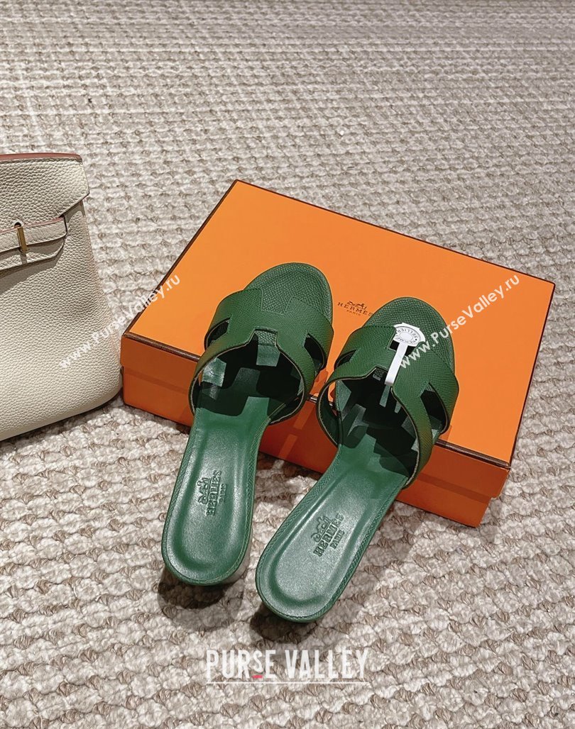 Hermes Classic Oasis Heel Slide Sandals 4.5cm in Palm Grained Leather Green 5 2024 0123 (MD-240123015)