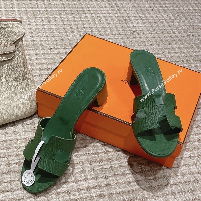 Hermes Classic Oasis Heel Slide Sandals 4.5cm in Palm Grained Leather Green 5 2024 0123 (MD-240123015)