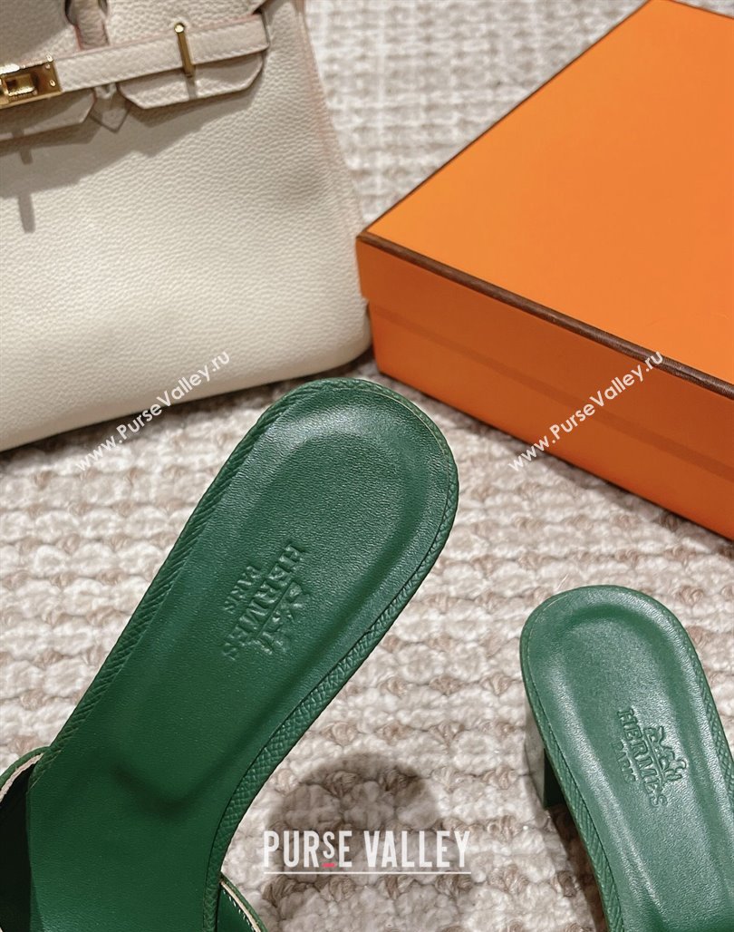 Hermes Classic Oasis Heel Slide Sandals 4.5cm in Palm Grained Leather Green 5 2024 0123 (MD-240123015)