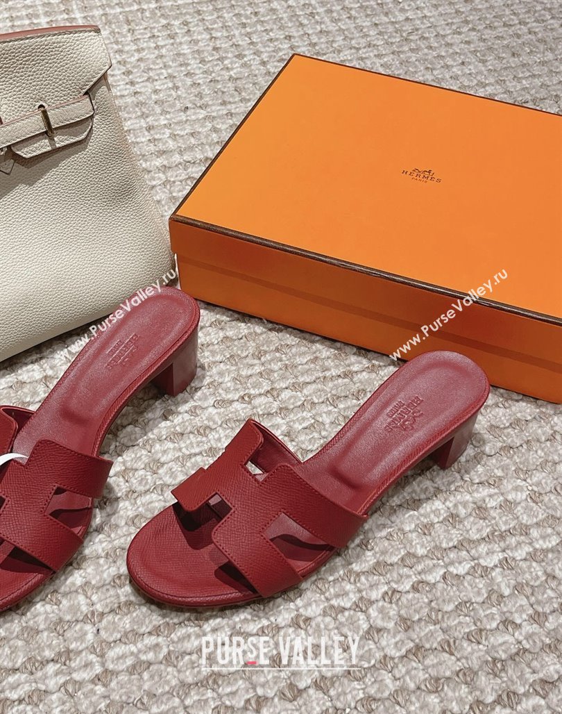 Hermes Classic Oasis Heel Slide Sandals 4.5cm in Palm Grained Leather Burgundy 9 2024 0123 (MD-240123019)