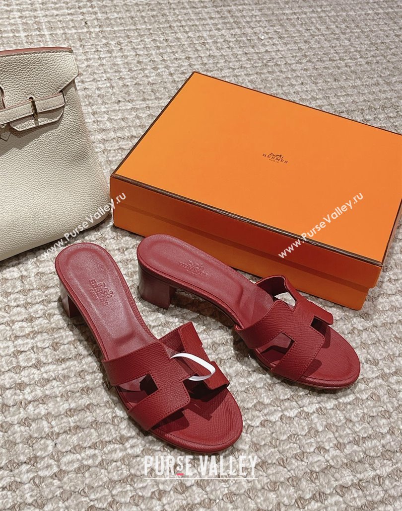 Hermes Classic Oasis Heel Slide Sandals 4.5cm in Palm Grained Leather Burgundy 9 2024 0123 (MD-240123019)