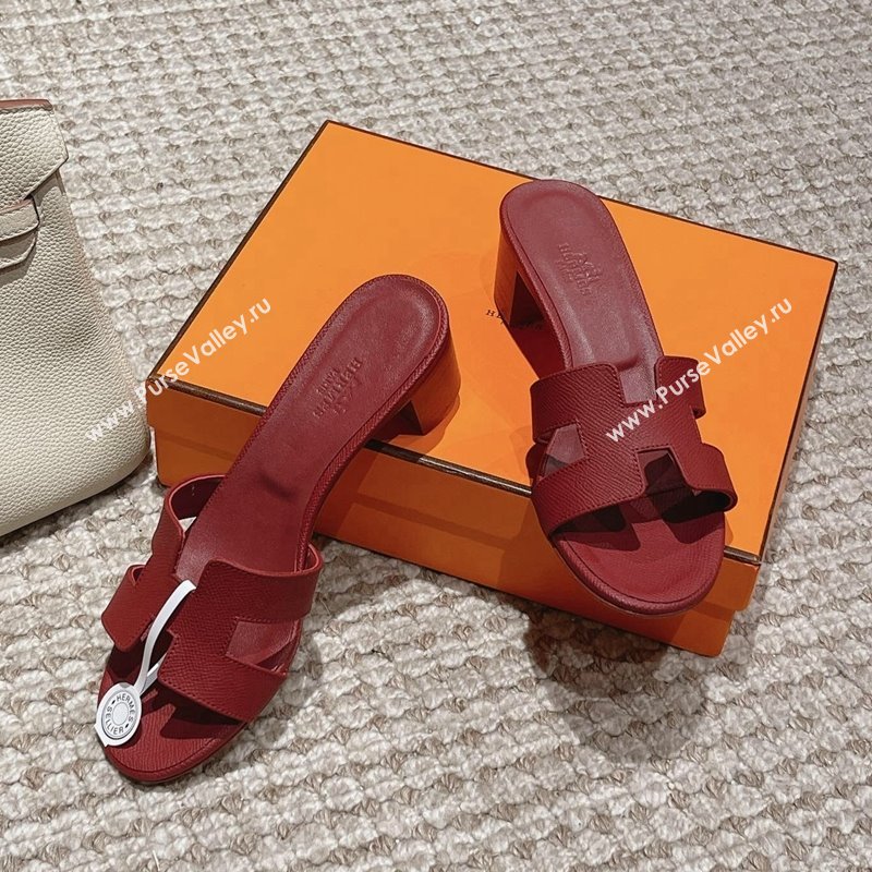 Hermes Classic Oasis Heel Slide Sandals 4.5cm in Palm Grained Leather Burgundy 9 2024 0123 (MD-240123019)