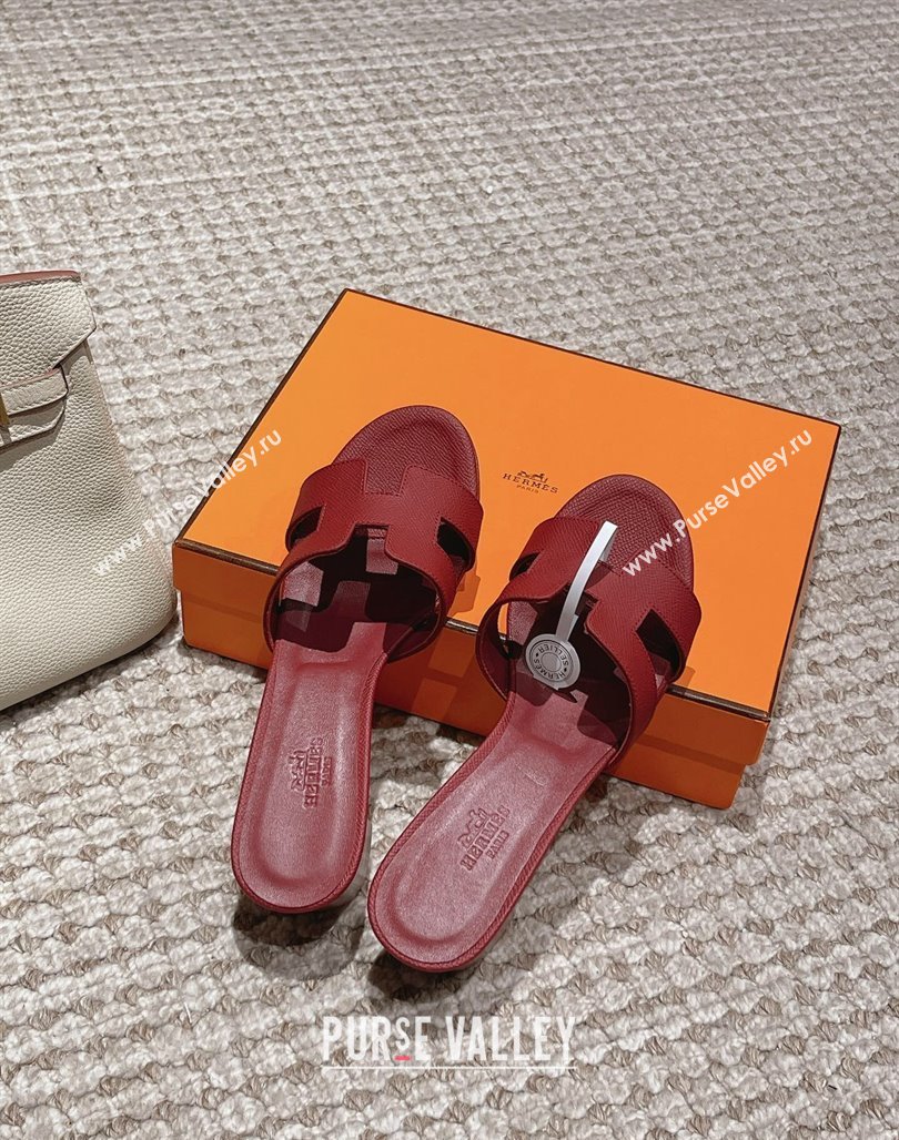 Hermes Classic Oasis Heel Slide Sandals 4.5cm in Palm Grained Leather Burgundy 9 2024 0123 (MD-240123019)