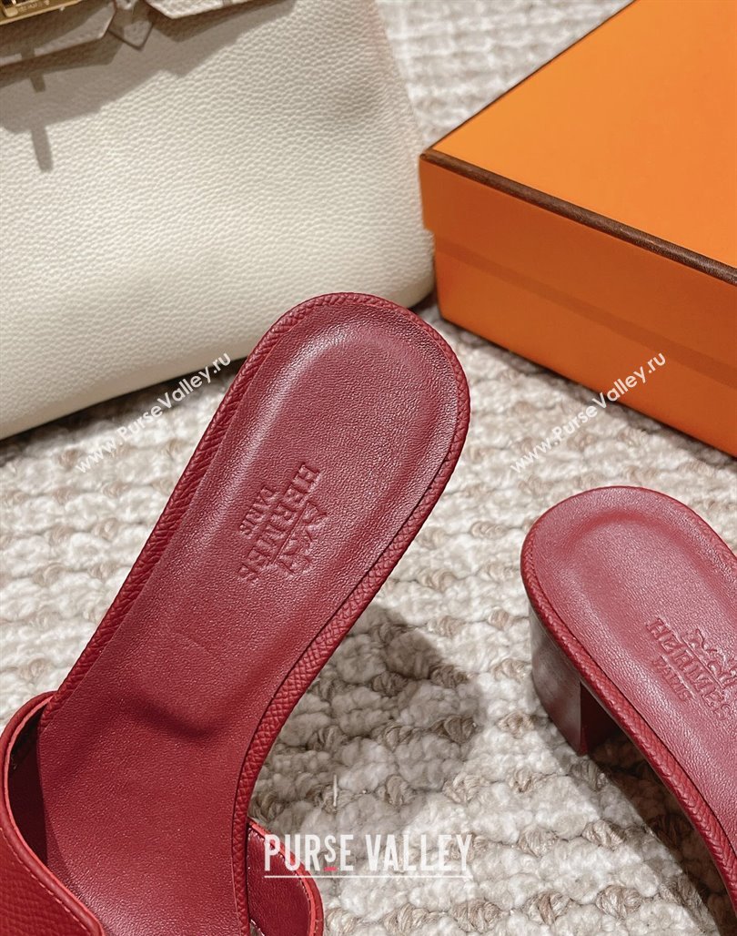 Hermes Classic Oasis Heel Slide Sandals 4.5cm in Palm Grained Leather Burgundy 9 2024 0123 (MD-240123019)