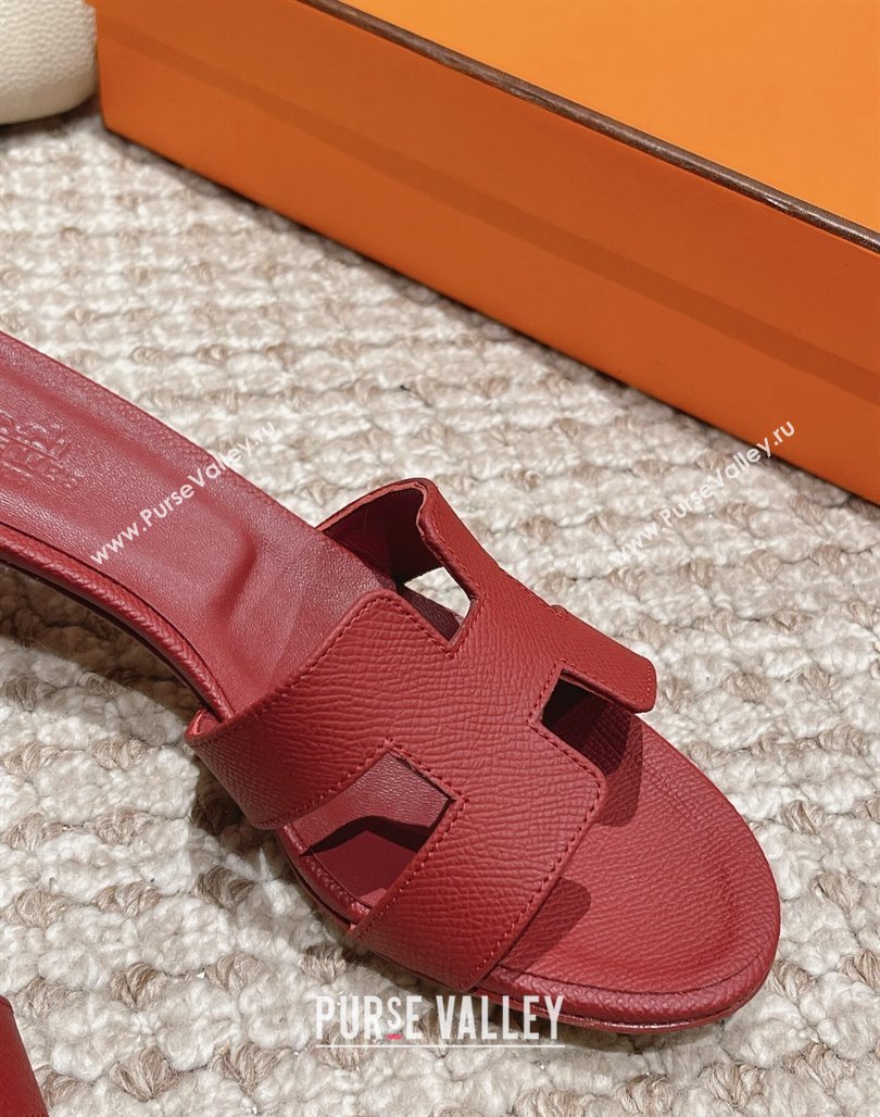 Hermes Classic Oasis Heel Slide Sandals 4.5cm in Palm Grained Leather Burgundy 9 2024 0123 (MD-240123019)