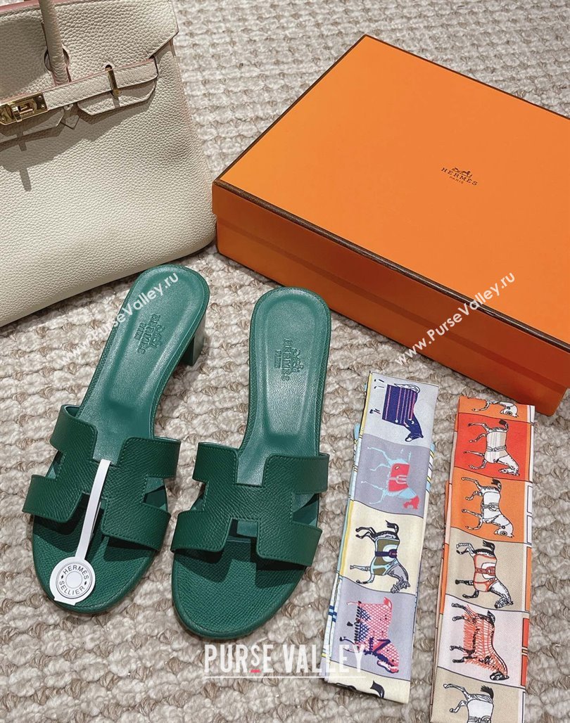 Hermes Classic Oasis Heel Slide Sandals 4.5cm in Palm Grained Leather Green 11 2024 0123 (MD-240123021)