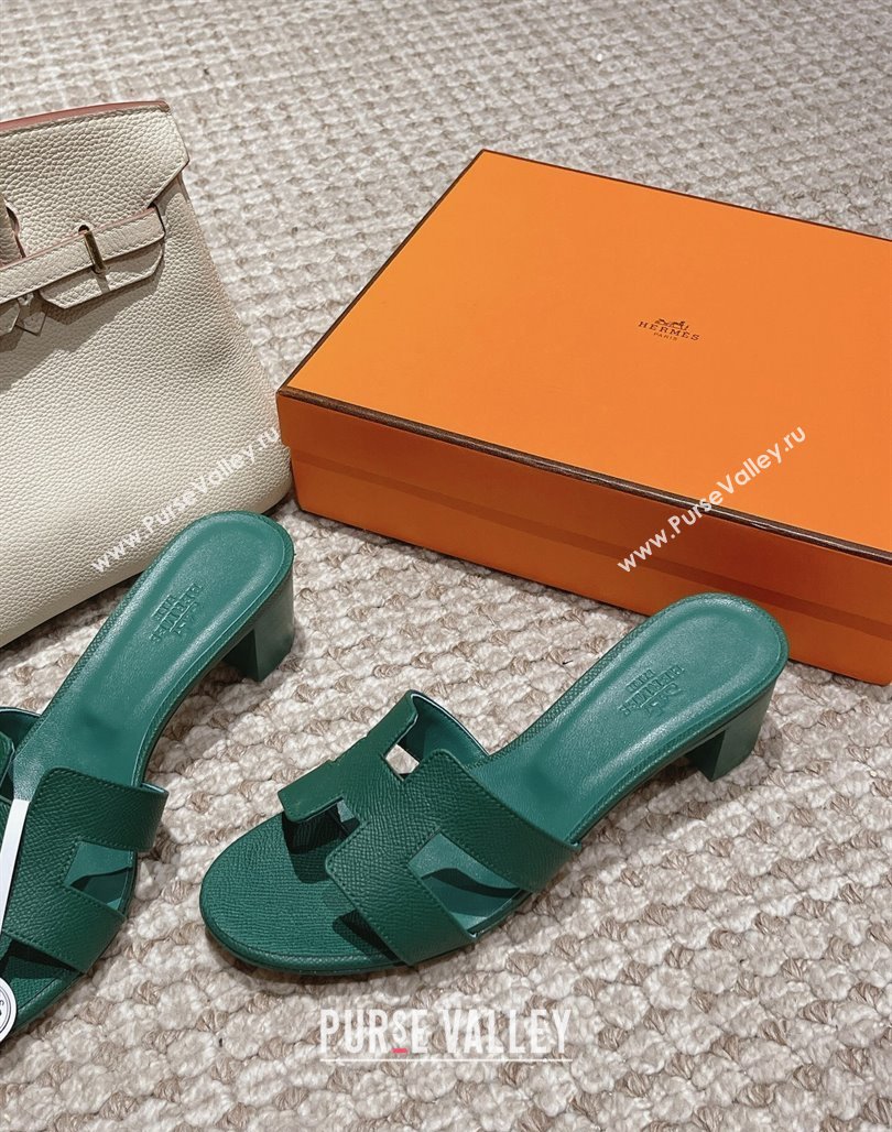 Hermes Classic Oasis Heel Slide Sandals 4.5cm in Palm Grained Leather Green 11 2024 0123 (MD-240123021)