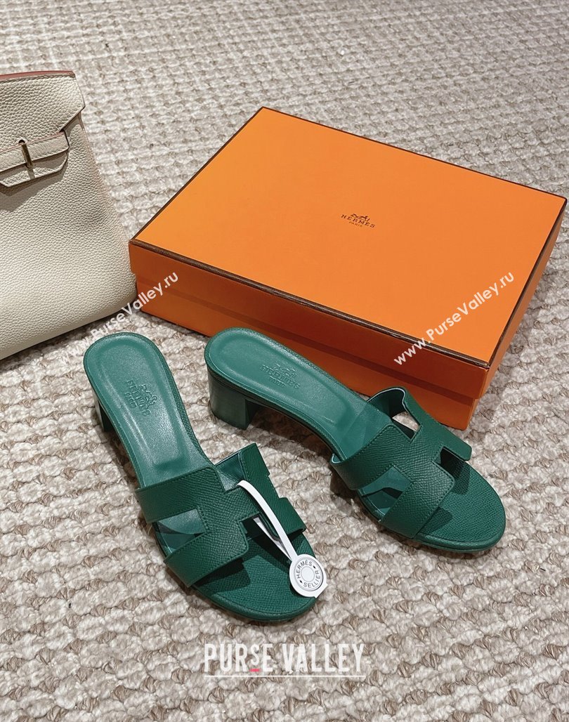 Hermes Classic Oasis Heel Slide Sandals 4.5cm in Palm Grained Leather Green 11 2024 0123 (MD-240123021)