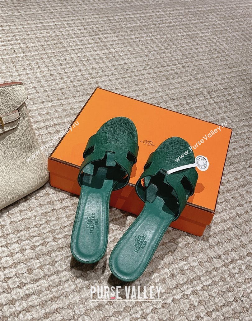 Hermes Classic Oasis Heel Slide Sandals 4.5cm in Palm Grained Leather Green 11 2024 0123 (MD-240123021)