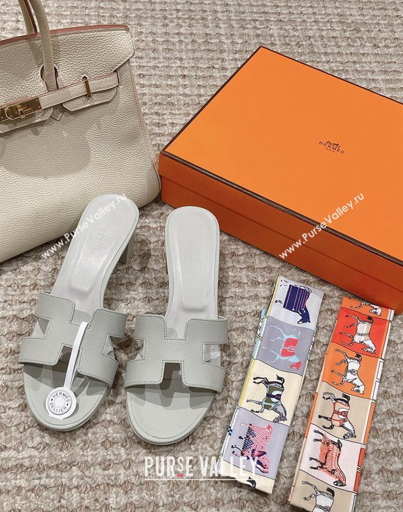 Hermes Classic Oasis Heel Slide Sandals 4.5cm in Palm Grained Leather Pale Grey 2024 0123 (MD-240123024)