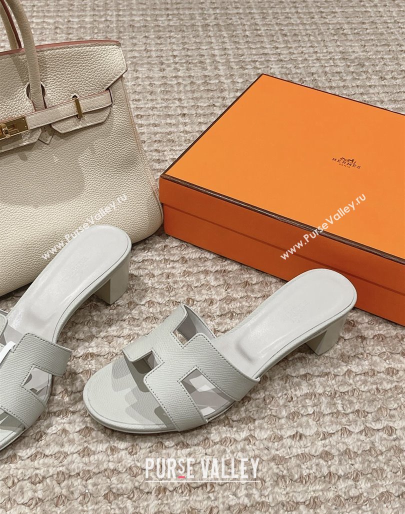 Hermes Classic Oasis Heel Slide Sandals 4.5cm in Palm Grained Leather Pale Grey 2024 0123 (MD-240123024)