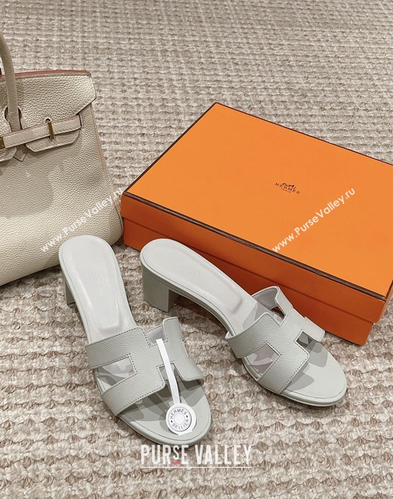 Hermes Classic Oasis Heel Slide Sandals 4.5cm in Palm Grained Leather Pale Grey 2024 0123 (MD-240123024)