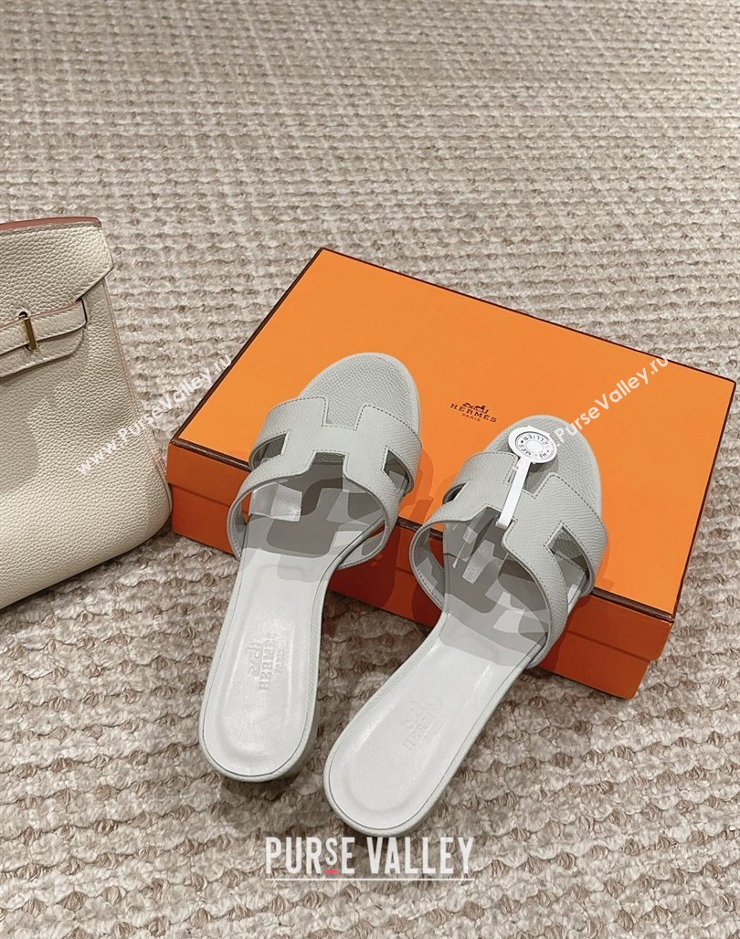 Hermes Classic Oasis Heel Slide Sandals 4.5cm in Palm Grained Leather Pale Grey 2024 0123 (MD-240123024)