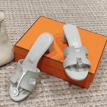 Hermes Classic Oasis Heel Slide Sandals 4.5cm in Palm Grained Leather Pale Grey 2024 0123 (MD-240123024)