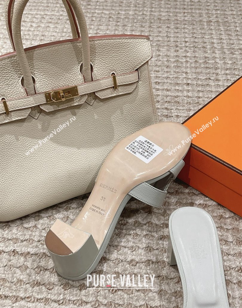 Hermes Classic Oasis Heel Slide Sandals 4.5cm in Palm Grained Leather Pale Grey 2024 0123 (MD-240123024)