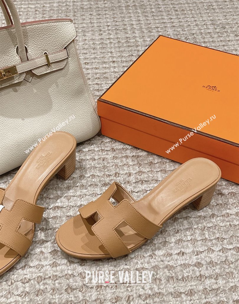 Hermes Classic Oasis Heel Slide Sandals 4.5cm in Palm Grained Leather Light Brown 2024 0123 (MD-240123027)