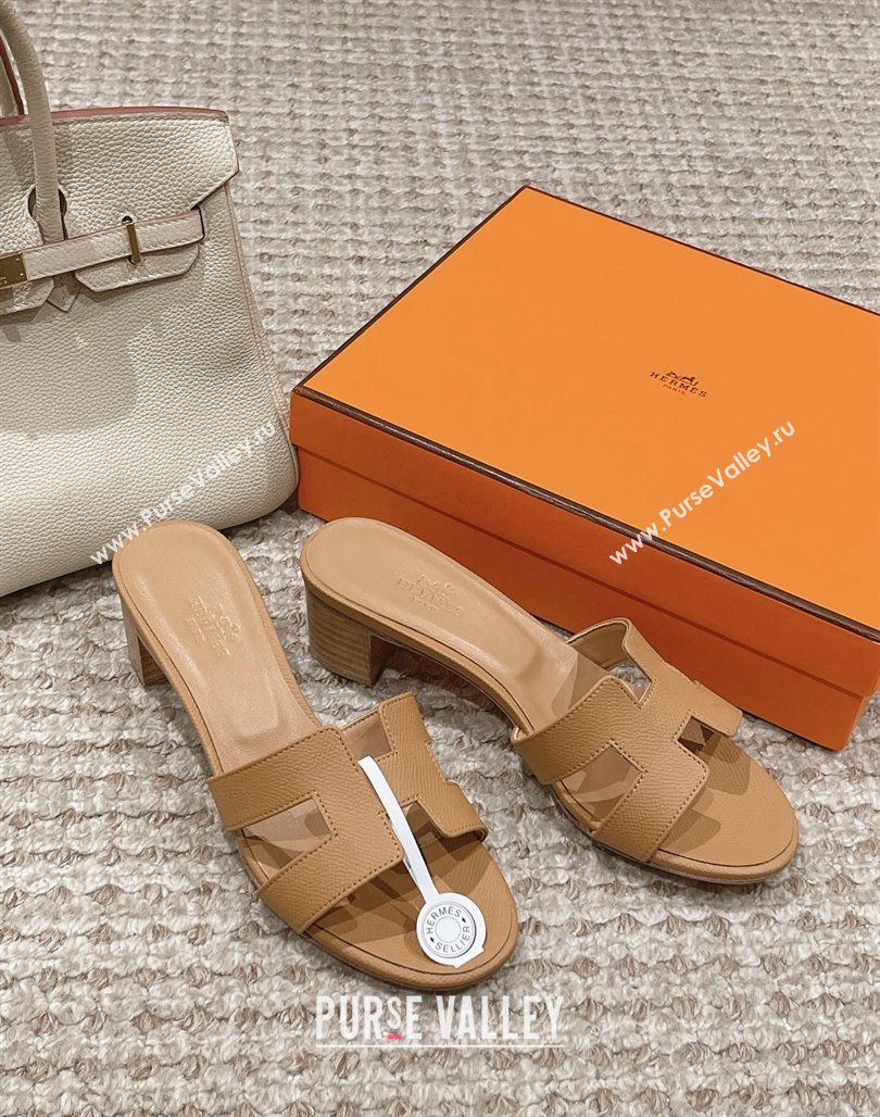 Hermes Classic Oasis Heel Slide Sandals 4.5cm in Palm Grained Leather Light Brown 2024 0123 (MD-240123027)