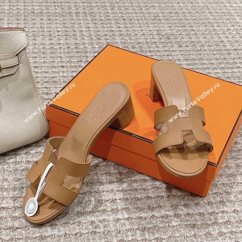 Hermes Classic Oasis Heel Slide Sandals 4.5cm in Palm Grained Leather Light Brown 2024 0123 (MD-240123027)