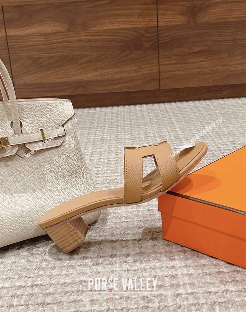 Hermes Classic Oasis Heel Slide Sandals 4.5cm in Palm Grained Leather Light Brown 2024 0123 (MD-240123027)