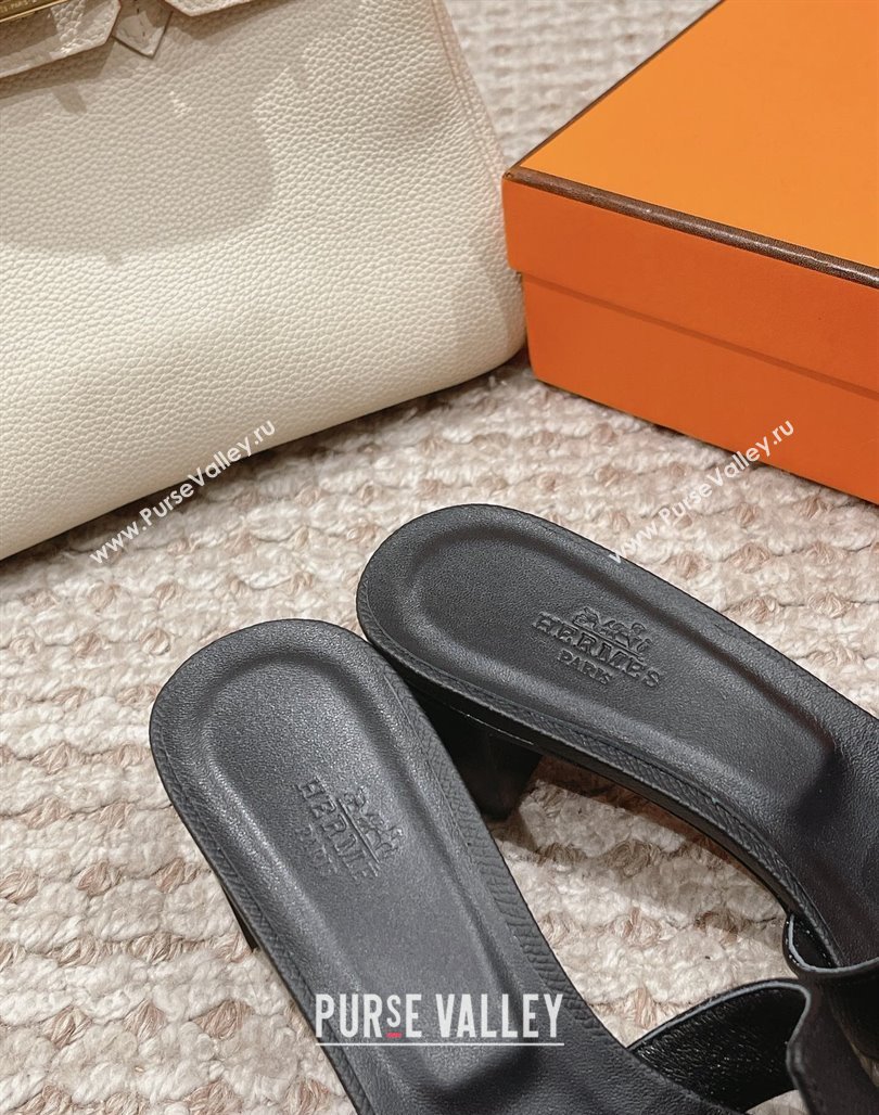 Hermes Classic Oasis Heel Slide Sandals 4.5cm in Palm Grained Leather All Black 2024 0123 (MD-240123029)