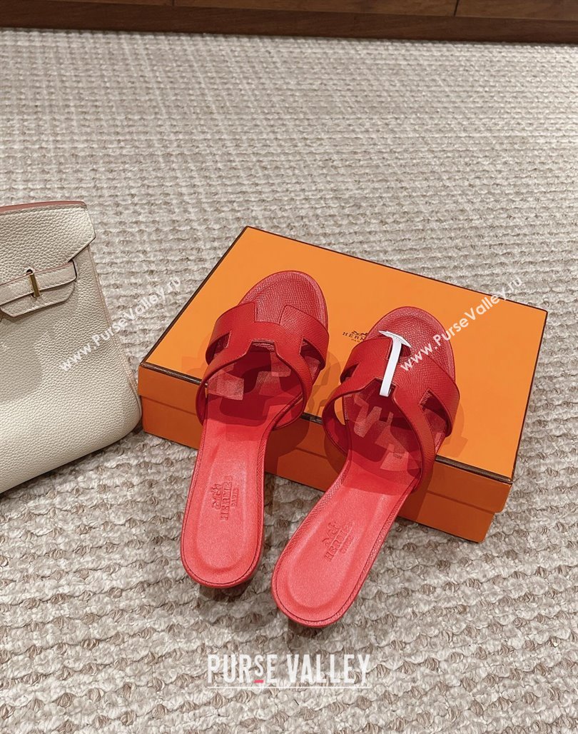 Hermes Classic Oasis Heel Slide Sandals 4.5cm in Palm Grained Leather Red 2024 0123 (MD-240123030)