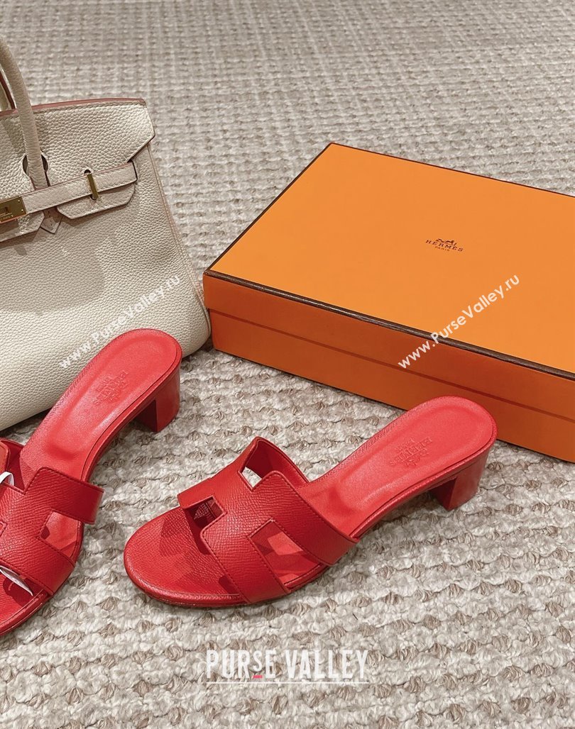 Hermes Classic Oasis Heel Slide Sandals 4.5cm in Palm Grained Leather Red 2024 0123 (MD-240123030)