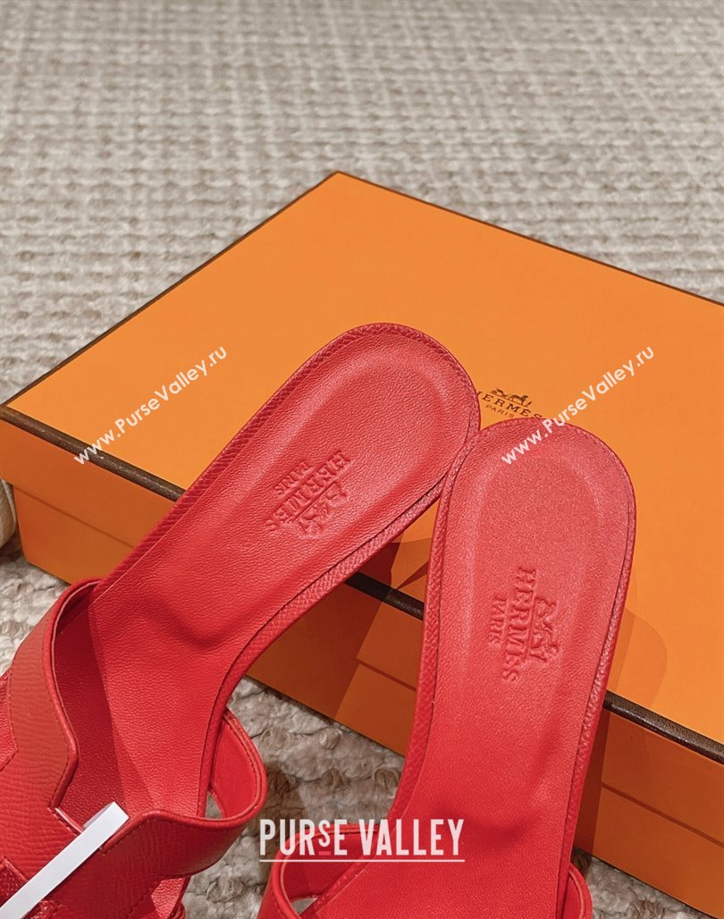 Hermes Classic Oasis Heel Slide Sandals 4.5cm in Palm Grained Leather Red 2024 0123 (MD-240123030)